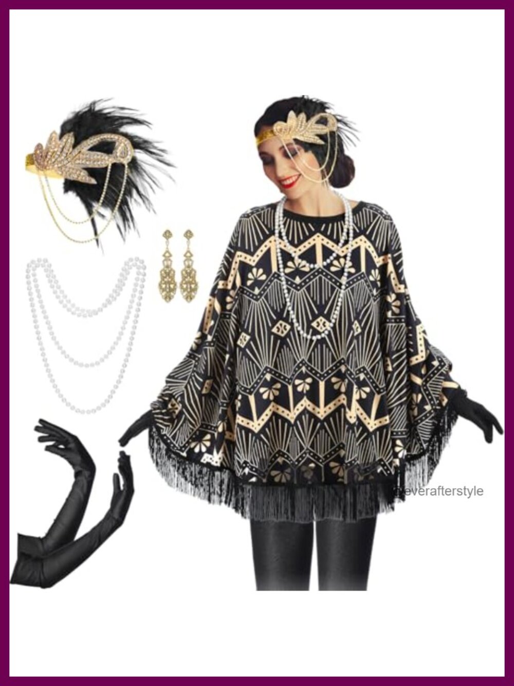 1920s Flapper Costume Set Poncho Gloves Headband Necklace Women Party